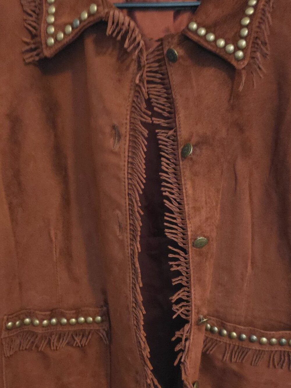 Double D Ranch Burgandy Brown Fringe Suede Leather Jacket - Woman's Size L - Picture 3 of 12